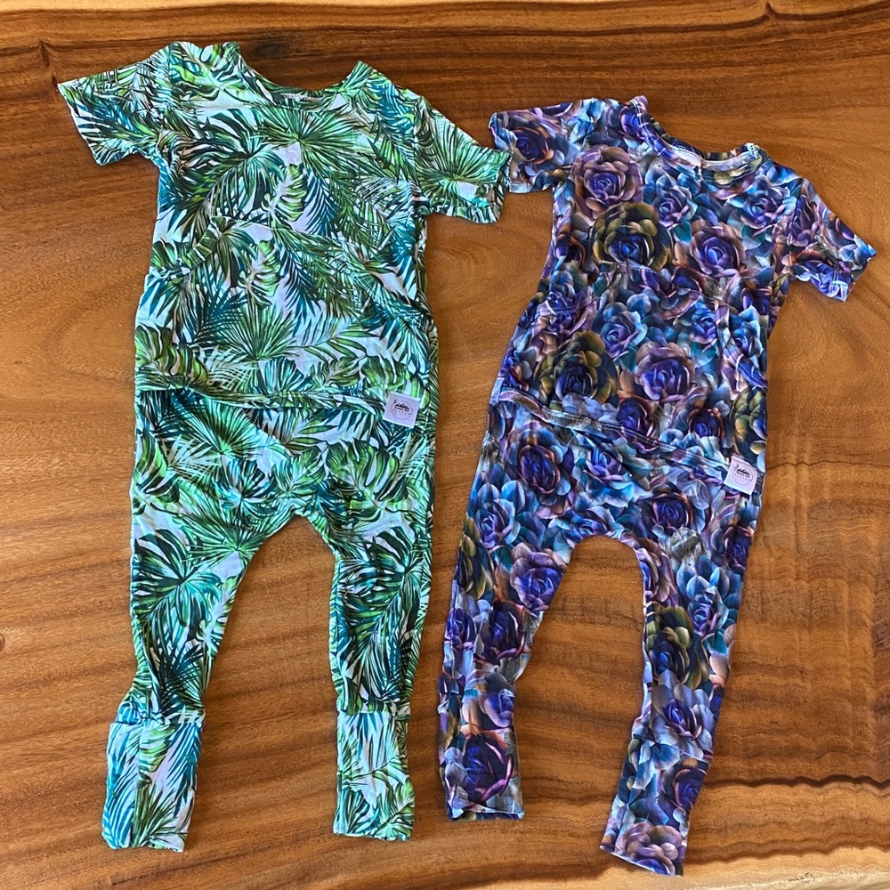 Ready set Leafy Green and Floral Blue Kids rompers